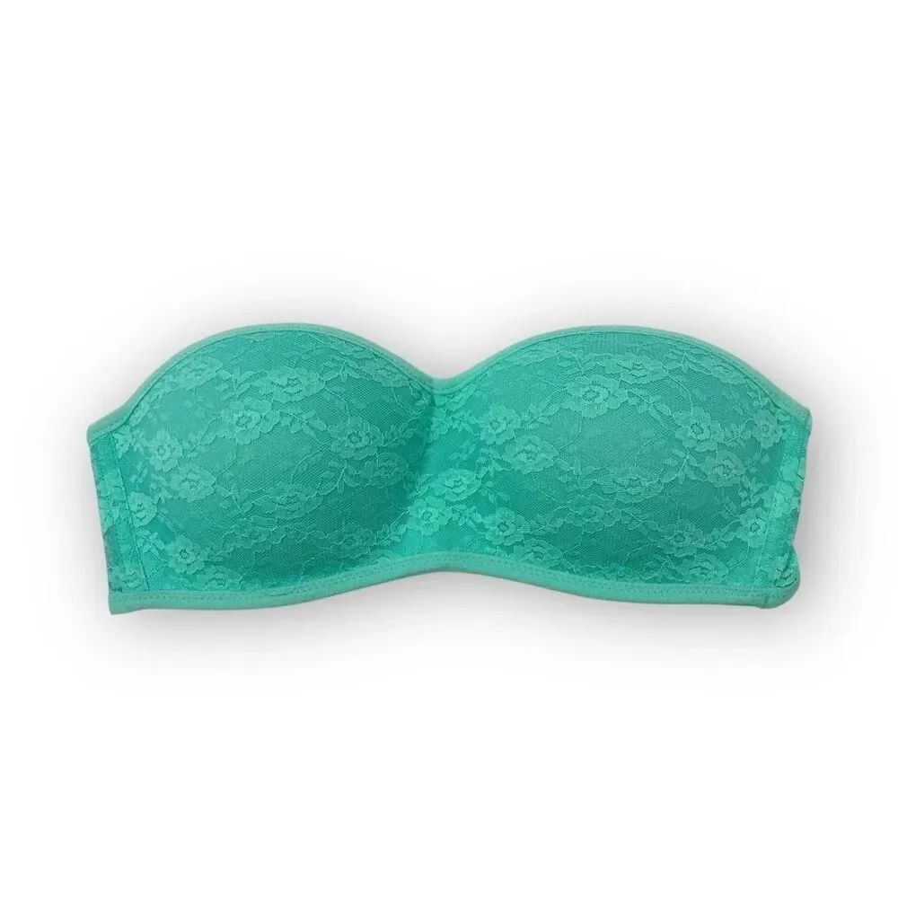 Victoria's Secret PINK Strapless Bra Mint Green Lace Bandeau Women’s Size Small